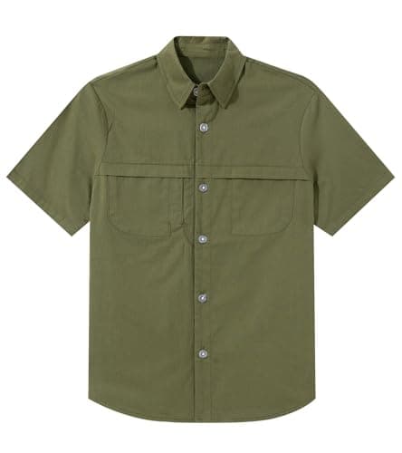 Funnycokid Boys Dress Shirts Button Down Short Sleeve Size 8 7 Army Green Casual Cotton Woven with 3 Pockets - Image 1