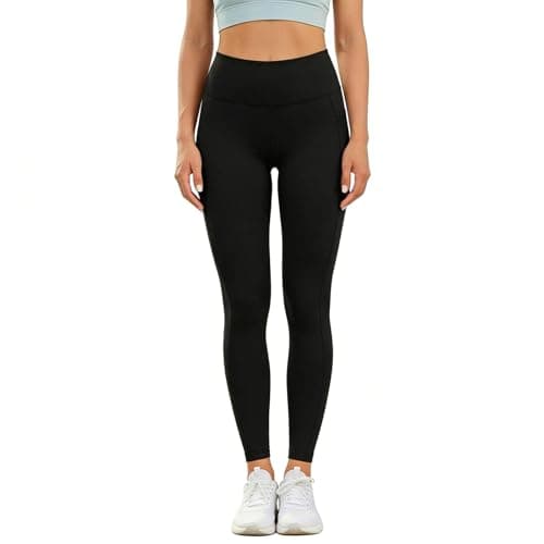 JSEMOY High Waist Yoga Leggings with Pockets, Athletic Workout Pants, Tummy Control Compression Tights for Women (US, Alpha, Small, Regular, Regular, Black) - Thumbnail 2