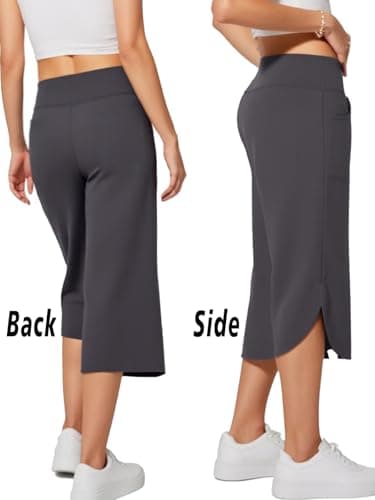 gaimoliso Capri Pants for Women Casual Wide Leg Yoga Crossover High Waist Capri Pants Pockets Loose Soft Sweatpants Capris-Black - Thumbnail 2