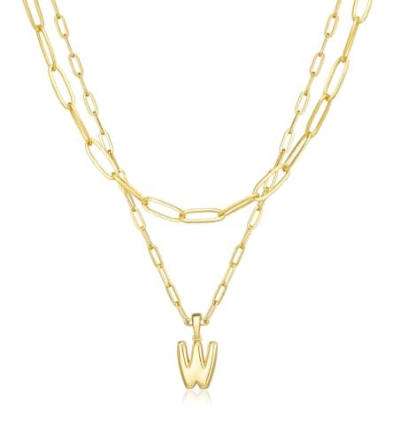adoyi Gold Heart Initial Necklaces for Women Hers Dainty 14K Gold Plated Layered Letter W Pendant Necklace Stack Jewelry Birthday Valentines Gifts for Women Mom Wife - Image 1