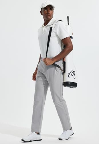 Men's Golf Pants 32" Classic Fit Quick Dry Lightweight Stretch Comfy Dress Work Business Casual Trousers for Men Clothing with Pockets, Light Grey, 33W x 32L - Thumbnail 6