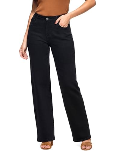 ZPIUO Straight Leg Jeans for Women - High Waisted Wide Leg, Y2K Loose Fit Denim Pants with Pockets 90s Black, Size 10 - Image 1