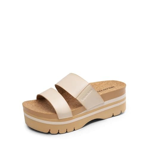 DREAM PAIRS Women's Platform Slides Sandals Comfortable Arch Support Two Strap Slip On Fashion Beach Wedge Sandals,Size 7,Beige,DWUMSS2533 - Image 1