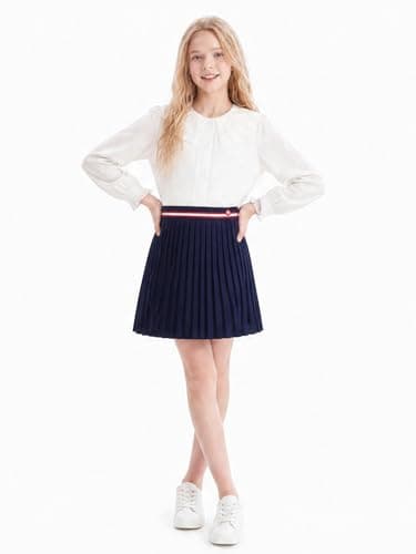 Barry Banny Girls Navy Knit Pleated Skirt with Elastic Waist A Line School Uniform Casual Skirt for Teen 16Y - Thumbnail 2