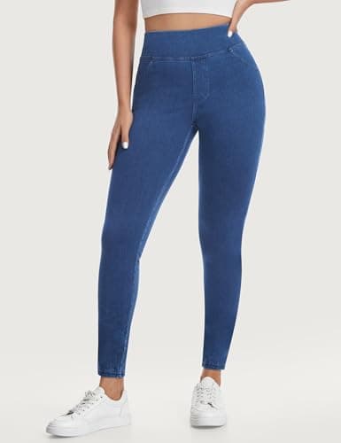 AVAMO Jeggings for Women Tummy Control Stretchy Skinny Jeans Pull On Elastic High Waisted Denim Jeans Leggings Trendy Medium Wash - Thumbnail 2