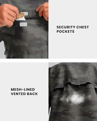 Men's Sun Protection Fishing Shirt UPF 50+ Long Sleeve Safari Hiking Travel Shirts with Pockets Quick Dry(Green Camo Medium) - Thumbnail 4