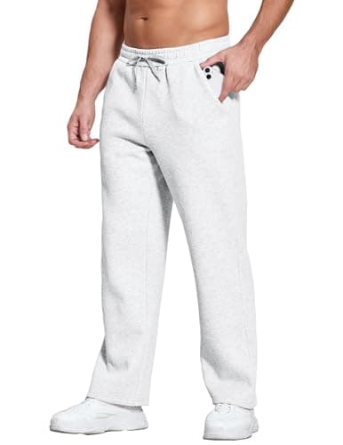 Deyeek Mens Sweat Pants with Pockets Open Leg Jogger Sweatpants Baggy Sweat Pants for Mens Adult Sweatpants Men White - Thumbnail 4