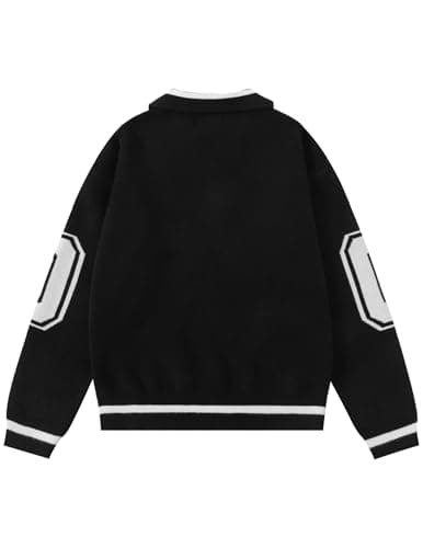 Aelfric Eden Graphic Polo Sweater Women Oversized V Neck Knit Sweaters Y2k Long Sleeve Pullover Vintage Number Sweater Tops Black - Thumbnail 2