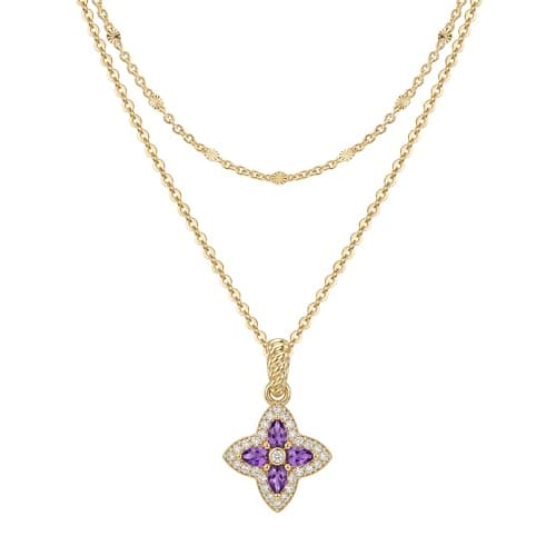 MTMY Layered Gold Necklace for Women, 14K Gold Plated Dainty Removable Purple Four Leaf Clover Pendant Necklace Lucky Jewelry Gift - Image 1