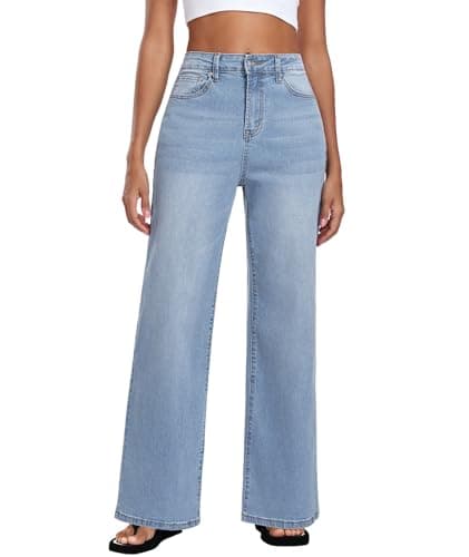 MARIASHA Jeans for Women New Flared Leg Stretch High Wasited Printed Pocket Pants Light Blue S - Image 1