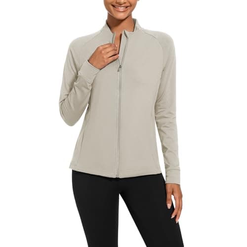 bpbtti Women's Polar Fleece Zip Up Workout Jackets with Pockets Slim Fit Cottony Soft Jacket for Running Athletic Yoga (Moon beam,X-Large)