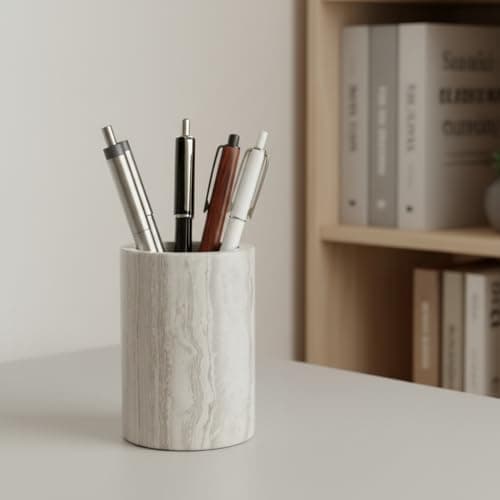 Pencil Holders&Pen Holdersr Stand for Desk Handmade,Unique Natural Marble,Sturdy Holds Stationery and Makeup Brushes Neatly With Anti-slip Base,Ideal Gift for Office and Home Use in Classic Grey - Thumbnail 6