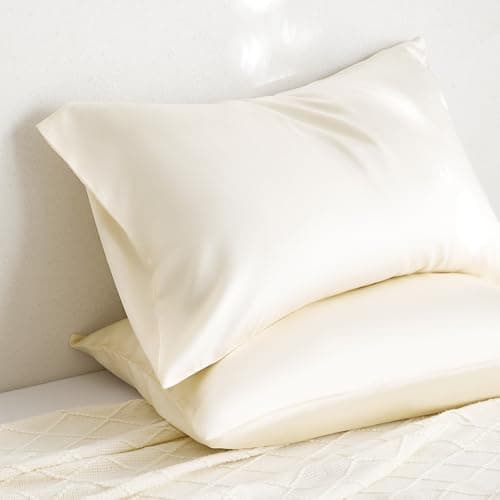 DCSKY 100% Tencel Pillowcase, Hair and Skin Friendly, Soft and Smooth，Cooling Silk Pillowcases for hot Sleepers,Queen Pillowcases Set of 2,Hair and Skin Friendly, Cream White, 20x30In - Thumbnail 6
