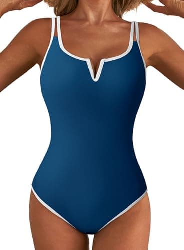 Aleumdr Women's One Piece Swimsuit Tummy Control - Slimming Bathing Suit V Wired Full Coverage Swimwear for 2026 Sail Blue Medium - Image 1