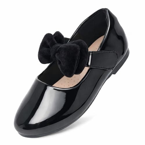 Pxmzizz Toddler Girl Black Dress Shoes Mary Jane Flower Girl Flats for Wedding & Party, Soft Insole, Non-Slip, Easy On & Off Dress Shoes for Little Girls,Black,11.5 - Image 1