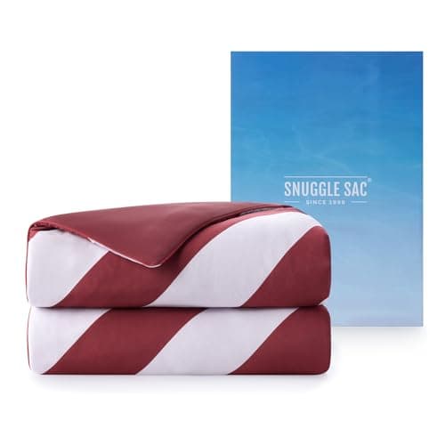 Snuggle Sac Mediterranean Stripe Cooling Comforter Queen Size Set, Q-Max ＞0.45 Cooling Blanket for Hot Sleepers & Night Sweats, Double-Sided Lightweight Breathable Summer Quilt, 90x90 Wine