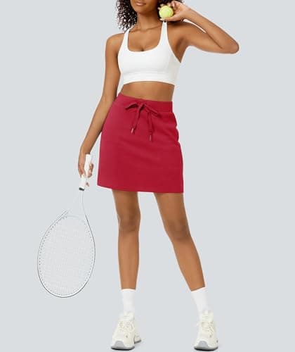 Casly Lamiit Womens Mini Skort Casual Workout High Waisted Drawstring Short Tennis Skirts Lounge Comfortable Red Skirt with Pockets S - Thumbnail 5