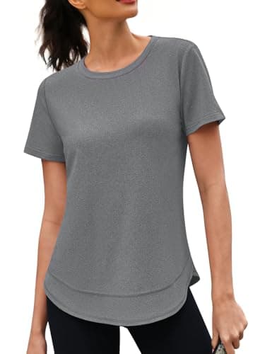 3rd hill Womens Workout Tops Short Sleeve Crewneck Sports Yoga Running Shirts Quick Dry Outfits Gray XL
