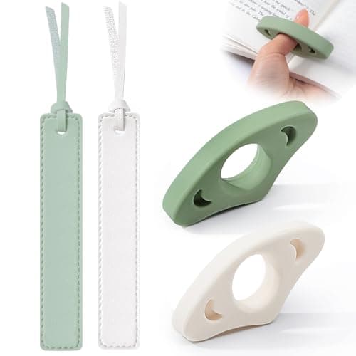 4Pcs Book Page Holder Set, 2Pcs Breathable Silicone Thumb Book Page Holder and 2Pcs Leather Bookmark, Easter Basket Stuffers, Mothers Day Gifts, Reading Accessories for Book Lovers, Readers - Image 1