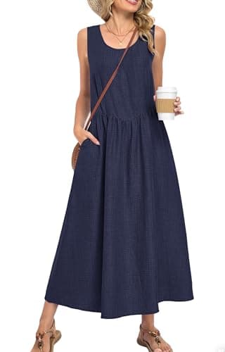 MOLERANI Women’s Summer Maxi Dress Sleeveless A-Line Flowy Sundress Elastic Waist Lightweight Breathable Casual Beach Vacation Outfit Round Neck Resort Wear Wear Navy Blue XL - Image 1