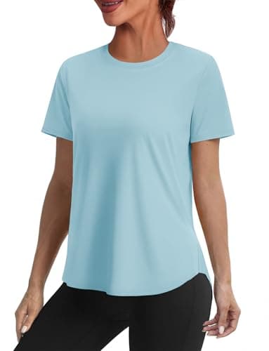 Alaroo Womens Athletic Tops Lightweight Running Workout Tops Short Sleeve UPF 50+ Loose Fit Fitness Clothing for Woman Sky Blue 2XL - Image 1