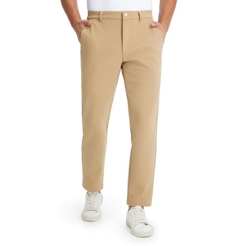 M MAELREG Golf Pants Men Fleece Lined 30"/32"/34" Solid Dress Work Pants for Men Water-Resistant Stretch Warm Winter Trousers Khaki
