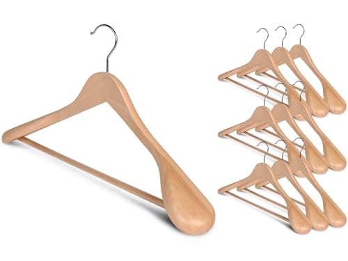 StorageWorks Wooden Hangers 10 Pack, Extra Wide Shoulder Wood Coat Hanger for Coats, Shirts, Jackets, Pants, Suits, Natural Wood Color - Image 1