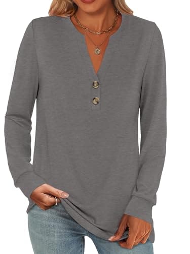 ANRABESS Women's Long Sleeve Shirts 2026 Spring Fashion Dressy Casual Tops Trendy Henley Blouses Cute Work Outfits Clothes Light Taupe Small - Image 1
