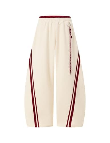 Aelfric Eden Stripes Baggy Barrel Sweatpants Elastic Double Waist Wide Leg Pants Women Men Casual Y2K Unisex Lounge Trouser Apricot Red M - Image 1