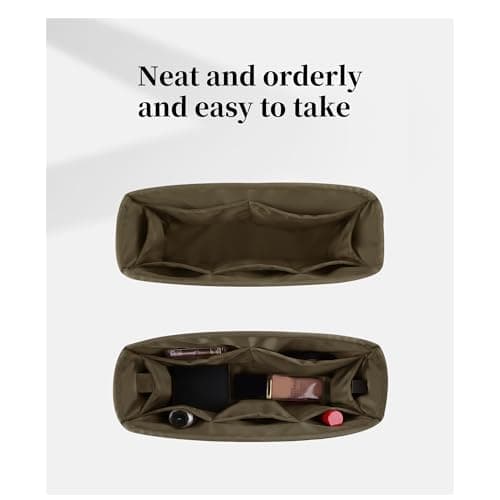 Women's Purse Organizer Insert - Satin & Lightweight Fabric with Inside Pockets, Portable for Commute, Travel, Shopping, and Evening, Multicolor Options, Fits for Kelly Danse(Etoupe grey,Danse22) - Thumbnail 2