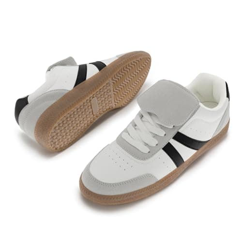 Rihero Women's Fashion Sneakers Tennis Walking Shoes Lace-Up Comfortable Non Slip Casual Sneakers White Black Size 9 - Thumbnail 6