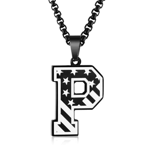 Hisatan Initial A-Z Necklace for Men- Stainless Steel American Flag Pendant with Adjustable 22+2 Inch Box Chain, Men's Personalized Patriotic Jewelry Gift for Dad Husband Boyfriend - Image 1