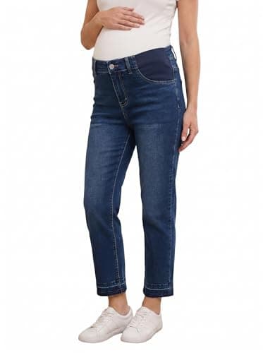 BLENCOT Women Maternity Pants Denim High Waisted Trendy Straight Leg Comfy Work Waistband Skinny Elastic Stretch Plus Size Ankle Jeans Outfits Pregnant Clothes Medium Sail Blue - Image 1