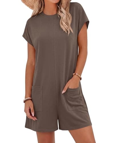 BTFBM Rompers for Women Summer 2026 Casual Dressy One Piece Shorts Tshirt Pants Jumpsuit Beach Vacation Clothes Outfit(Coffee, Medium) - Image 1