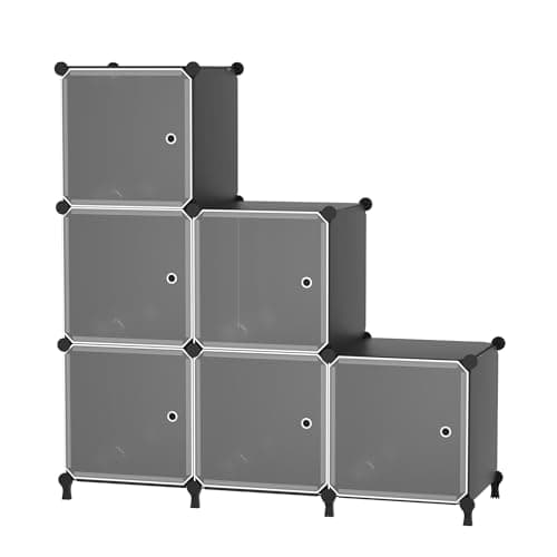 ATTDETJL Cube Storage Organizer, 6-Cube Shelves Unit with Doors, DIY Stackable Plastic Clothes Organizer for Bedroom and Under Stairs Storage Unit, Each Compartment 30 x 30 x 30 cm Black ATTSL6001 - Image 1