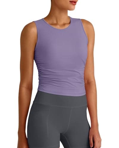 G4Free Athletic Tops for Women Slim Sleeveless High Neck Workout Crop Tanks Soft Running Shirt Gym Activewear (Gray Purple,L) - Image 1