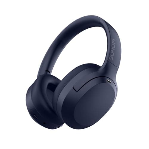 SunoFi Hybrid Active Noise Cancelling Headphones, Wireless Over Ear Bluetooth Headphones with Mic, 40H Playtime, Hi-Res Audio, Deep Bass, Foldable Comfort Fit Ear Cups for Travel, Office, Home (Blue) - Image 1