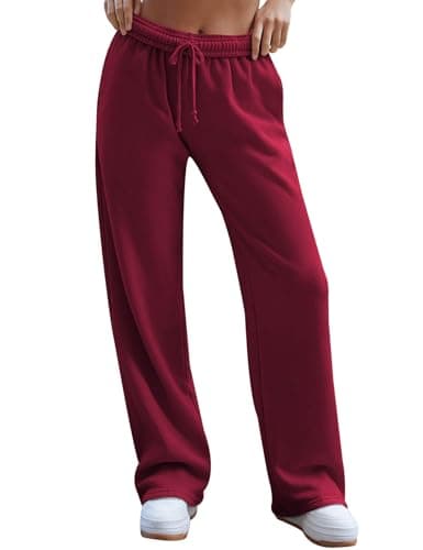 HeSaYep Women's Baggy Wide Leg Sweatpants Straight Leg Trousers Drawstring Elastic Waist Low Rise Active Sweat Pants Red L - Image 1