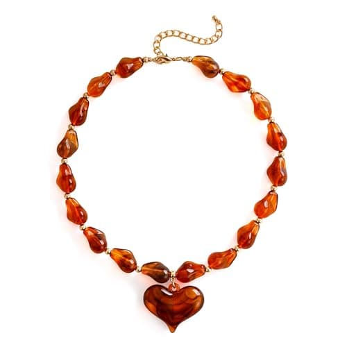 SHANTYSON Irregular Amber Chunky Heart Penadnt Necklace for Women Exaggerated Statement Puff Heart Necklace Acrylic Beaded Chain Jewelry Gift - Image 1