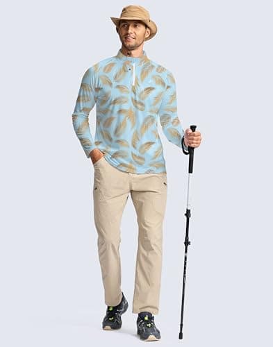 Pudolla Sun Protection Shirts Men Workout Shirts for Men Runnig Shirts Men Summer Fishing Shirts Men(Green Palm L) - Thumbnail 6