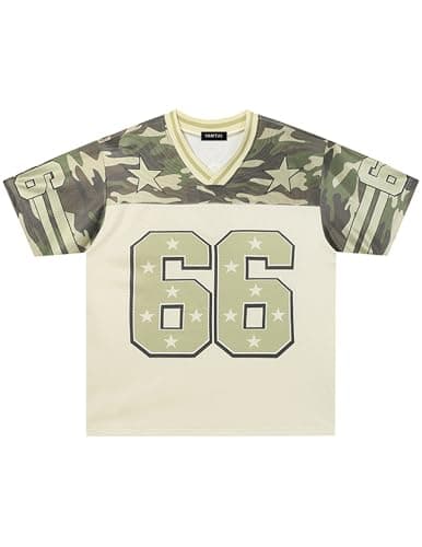 Vamtac Jersey Shirts for Men Y2k Oversized Graphic Mesh Jersey Tshirts 90s Drop Shoulder V Neck Summer Tee Military Green - Image 1
