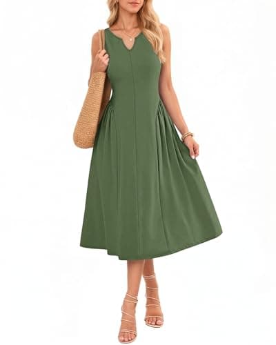 MISFAY Women's Summer Maxi Dress 2026 A-Line Pleated Flowy Long Dress Sleeveless Casual Beach Sundress with Pockets (Deep Army Green,L) - Image 1