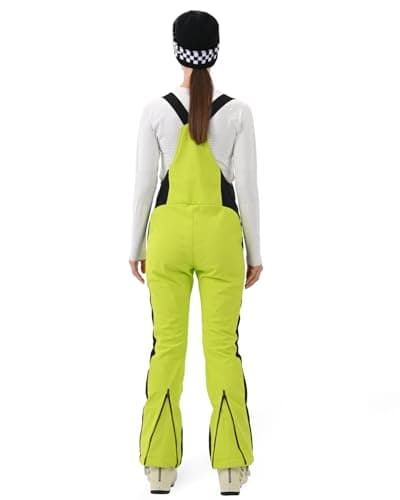 HIGH EXPERIENCE Womens Ski Bib Pants Slim Fit Soft Shell Snow Skinny Fitted Snowboard Insulated Waterproof Windproof Warm (Light Green, Medium) - Thumbnail 3