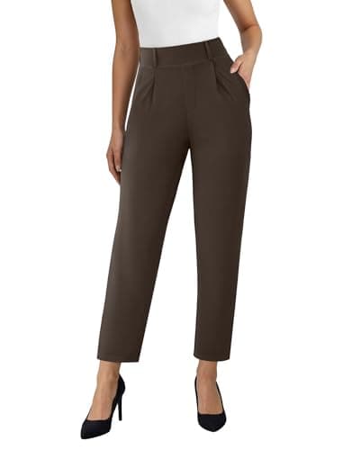 AB-Eleven Straight Leg Womens Dress Pants for, Stretchy Work Office Pants Pull on Business Casual Slacks with Pockets Brown - Image 1