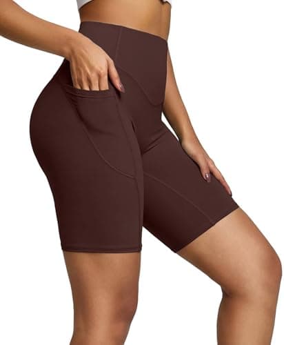 BRXL BrxlZero Biker Shorts Women Pockets 8" No Front Seam High Waisted Compression Workout Tummy Control Running Yoga Brown S - Image 1
