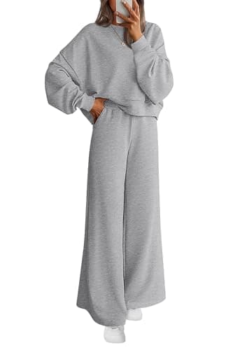 PRETTYGARDEN Women 2 Piece Outfits 2026 Spring Sweatsuits Crewneck Sweatshirt Wide Leg Sweatpants Lounge Sets Tracksuit(Grey,Large) - Image 1