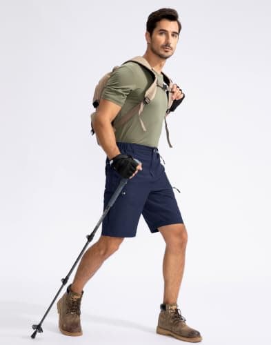 Pudolla Men's Hiking Cargo Shorts 9" Lightweight Outdoor Work Shorts for Men Travel Golf Camping Casual with 5 Zipper Pockets(Navy Small) - Thumbnail 6