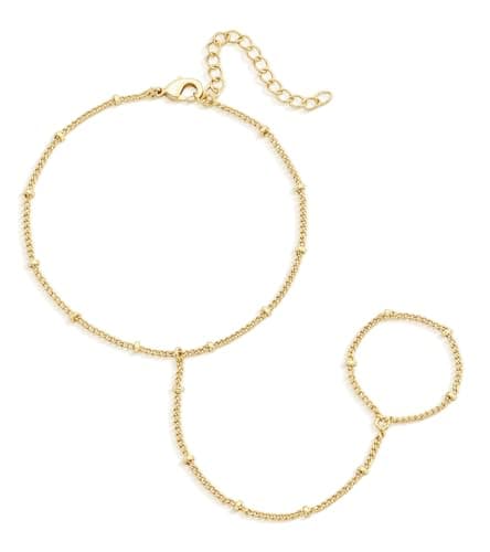 adoyi Gold Bracelets for Women 14K Gold Plated Trendy Hand Chain Bracelet Stackable Ring Bracelet Stack Set Adjustable Hand Chain Link Layered Waterproof Jewelry Sets Gifts for Womens 6.7"+2" - Image 1