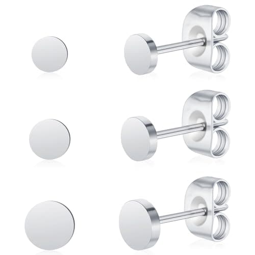 BOGKU 3 Pairs Titanium Stud Earrings for Women Hypoallergenic Nickel Free Silver Dot Flat Cartilage Earrings for Sensitive Ears Classic Dainty Men Earring Studs - Image 1