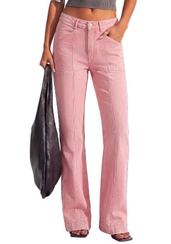 BTFBM Straight Leg Jeans for Women Stretchy Curve Appeal Pants Pink - Thumbnail 4